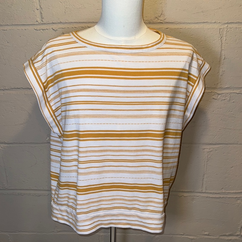 LOFT White and Tan Cap Sleeve Muscle Tee